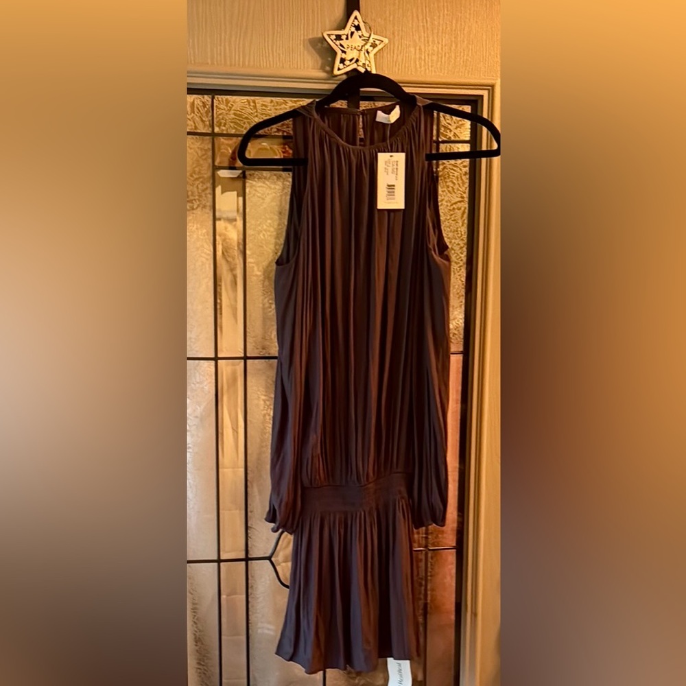 Ramy Brook Gunmetal Halter Mini Dress with Ruffled Tiers